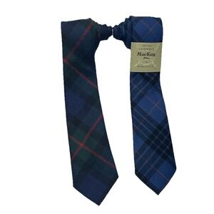 MacKay Ingles Buchan Tartan Tie 100% Pure Wool Blue Green Plaid New w/ Defect